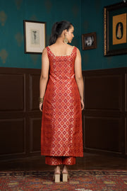 Netose Red Chanderi Silk Kurta set with dupatta