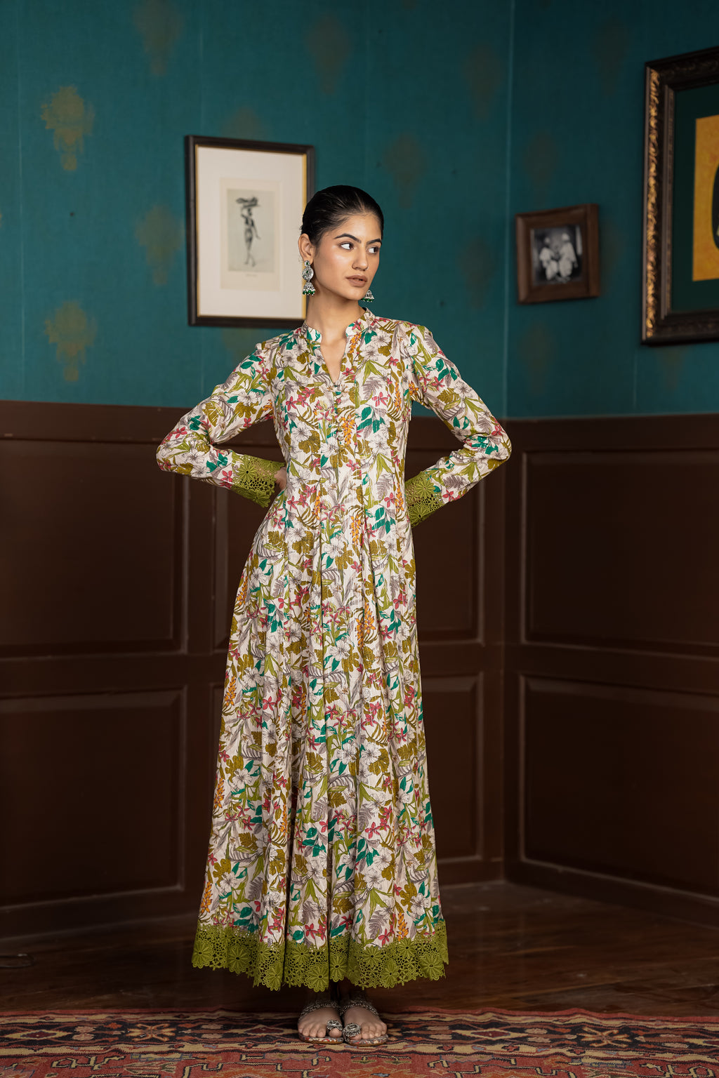 Netose Anarkali Suit in Green Floral Print w/o Dupatta – Netose By ...
