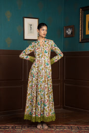 Netose Anarkali Suit in Green Floral Print w/o Dupatta