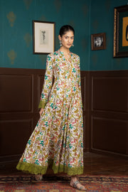 Netose Anarkali Suit in Green Floral Print w/o Dupatta
