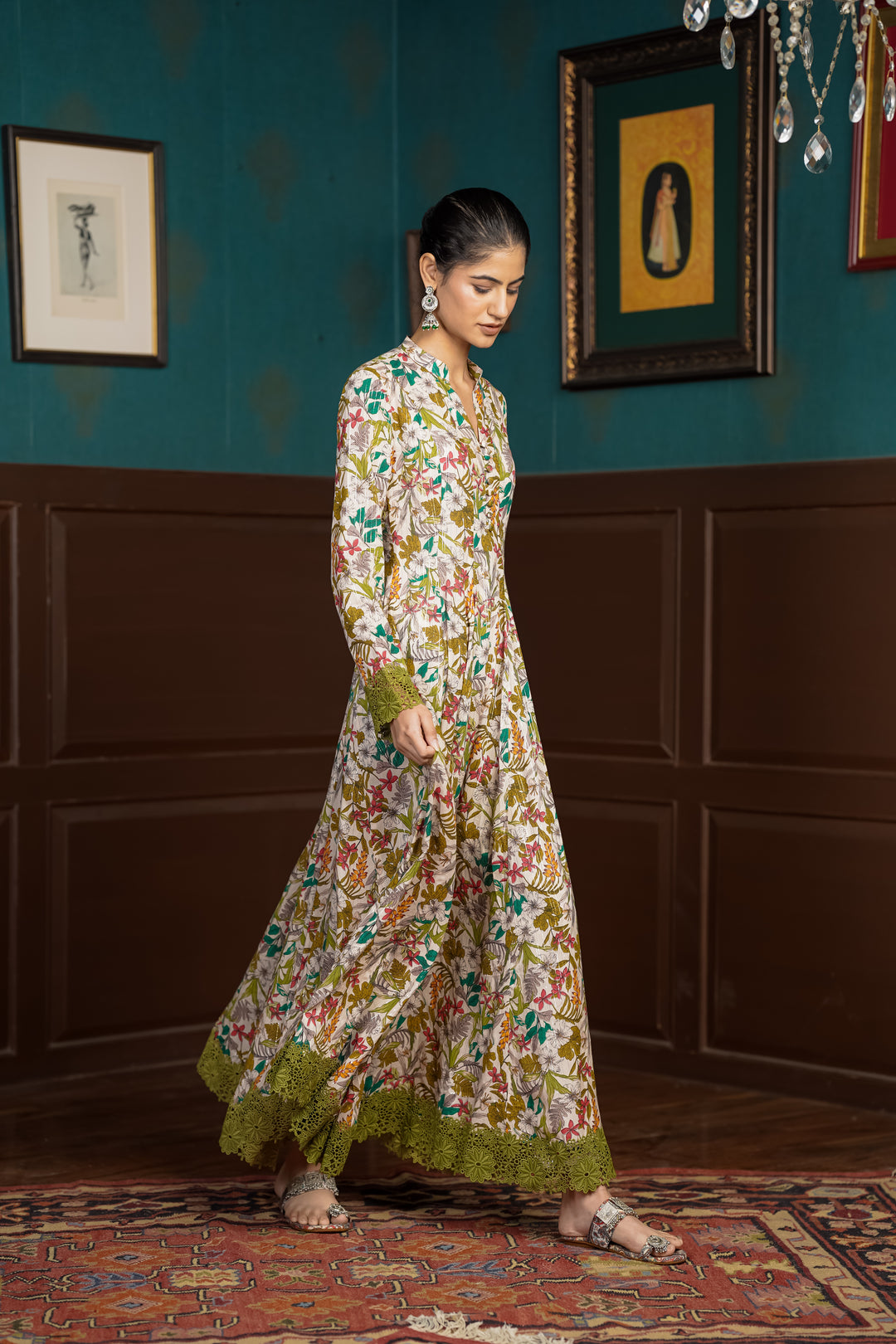 Netose Anarkali Suit in Green Floral Print w/o Dupatta – Netose By ...