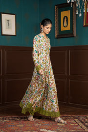 Netose Anarkali Suit in Green Floral Print w/o Dupatta