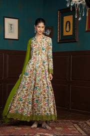 Netose Anarkali Suit in Green Floral Print w/o Dupatta