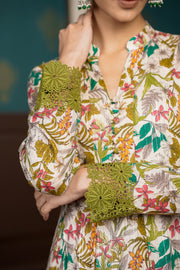 Netose Anarkali Suit in Green Floral Print w/o Dupatta