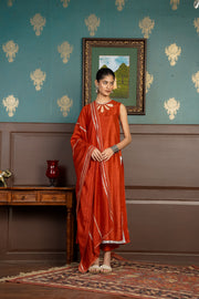 Netose Rust Orange Embellished Kurta Set with Dupatta