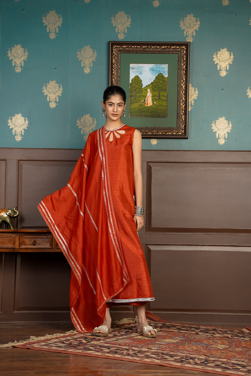 Netose Rust Orange Embellished Kurta Set with Dupatta – Netose By ...