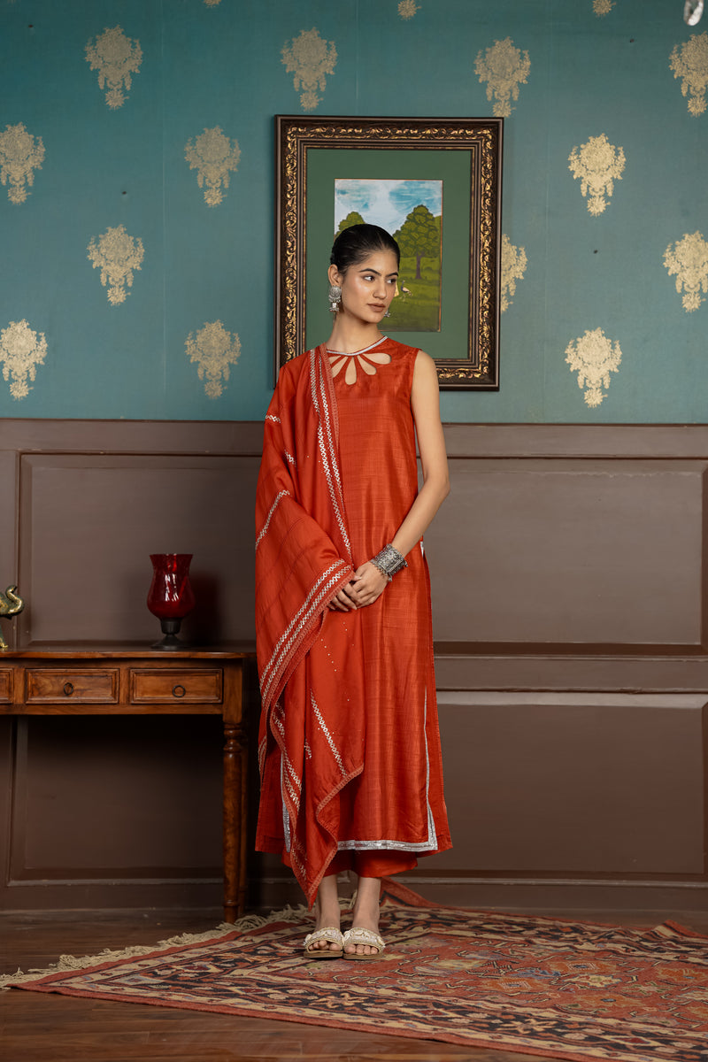 Netose Rust Orange Embellished Kurta Set with Dupatta – Netose By ...