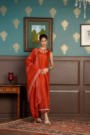Netose Rust Orange Embellished Kurta Set with Dupatta
