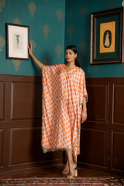 Netose Orange Pink Satin Kaftan