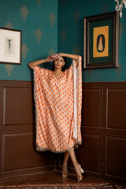 Netose Orange Pink Satin Kaftan