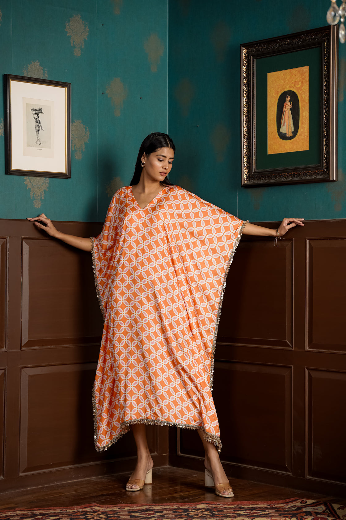 Netose Orange Pink Satin Kaftan – Netose By LakhNeet (I) Private Limited