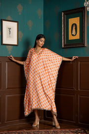 Netose Orange Pink Satin Kaftan