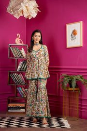 Netose Green Printed Flare Top with Sharara