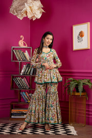 Netose Green Printed Flare Top with Sharara