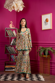 Netose Green Printed Flare Top with Sharara