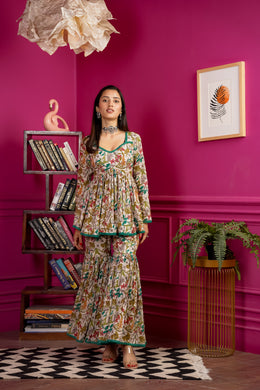 Netose Green Printed Flare Top with Sharara