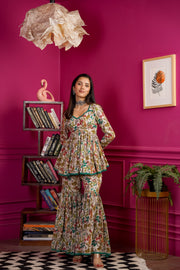 Netose Green Printed Flare Top with Sharara