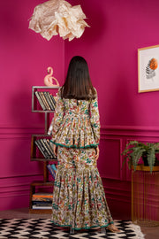 Netose Green Printed Flare Top with Sharara