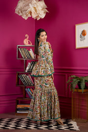 Netose Green Printed Flare Top with Sharara