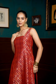 Netose Red Chanderi Silk Kurta set with dupatta