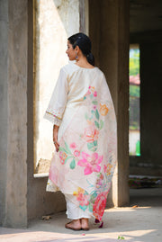 Netose White Kurta Set with Dupatta