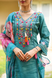 Netose Blue Kurta Set with Dupatta
