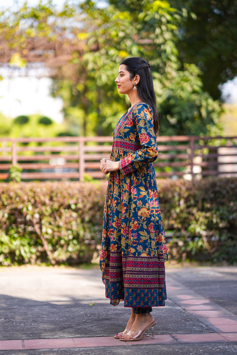 Netose Cotton blue Anarkali Suit set – Netose By LakhNeet (I) Private ...