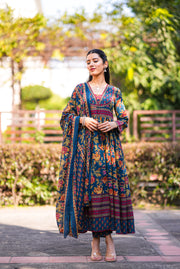 Netose Cotton blue Anarkali Suit set