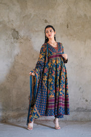 Netose Cotton blue Anarkali Suit set