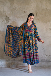 Netose Cotton blue Anarkali Suit set