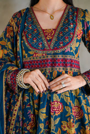 Netose Cotton blue Anarkali Suit set