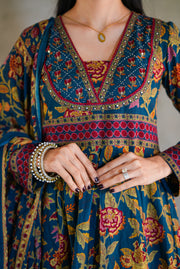 Netose Cotton blue Anarkali Suit set