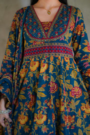 Netose Cotton blue Anarkali Suit set