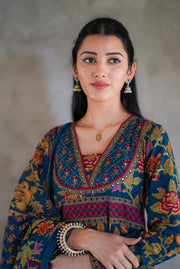 Netose Cotton blue Anarkali Suit set