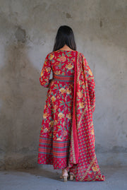 Netose Cotton Anarkali Suit set in red
