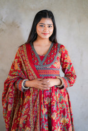 Netose Cotton Anarkali Suit set in red