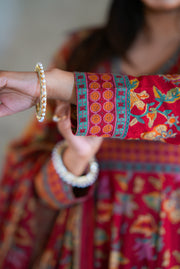 Netose Cotton Anarkali Suit set in red