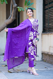 Netose Purple Floral Kurta Set