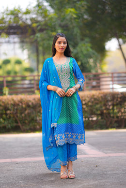 Netose polka dot Green and blue kurta set