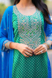 Netose polka dot Green and blue kurta set