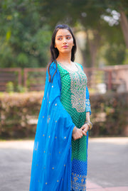 Netose polka dot Green and blue kurta set