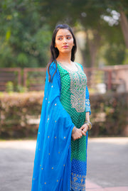 Netose polka dot Green and blue kurta set