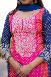 Netose polka dot pink and blue kurta set