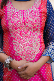Netose polka dot pink and blue kurta set