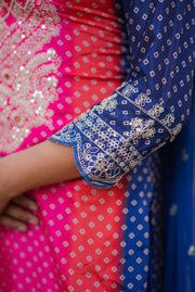 Netose polka dot pink and blue kurta set