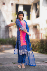 Netose polka dot pink and blue kurta set