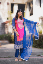 Netose polka dot pink and blue kurta set