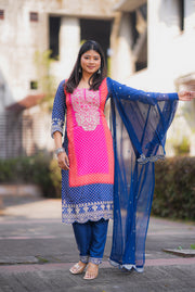 Netose polka dot pink and blue kurta set