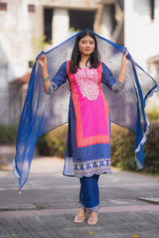 Netose polka dot pink and blue kurta set