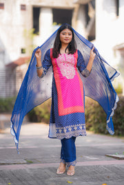 Netose polka dot pink and blue kurta set
